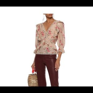 Love Sam lace trimmed ruffled floral blouse
